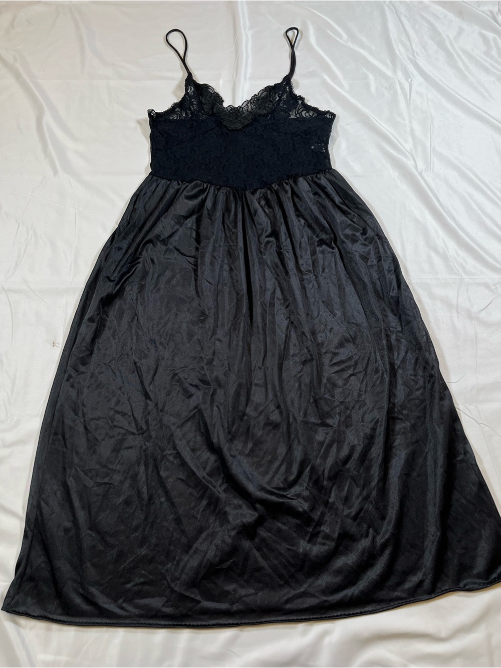 Vintage Fredericks of Hollywood Black Lace Slip Dress Lingerie Sz M‎